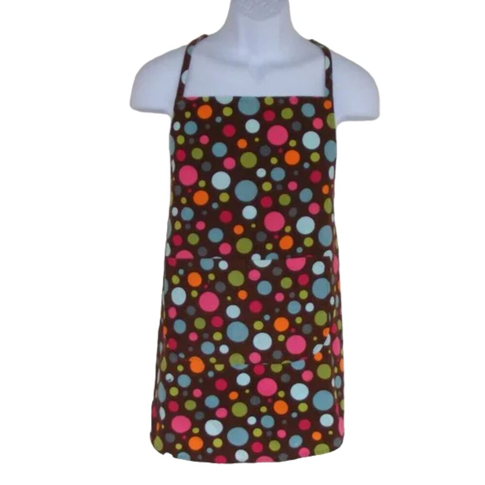Corduroy APRON, OS, Brown, Colorful polka dots, Pockets, Tie Back, Multicolor